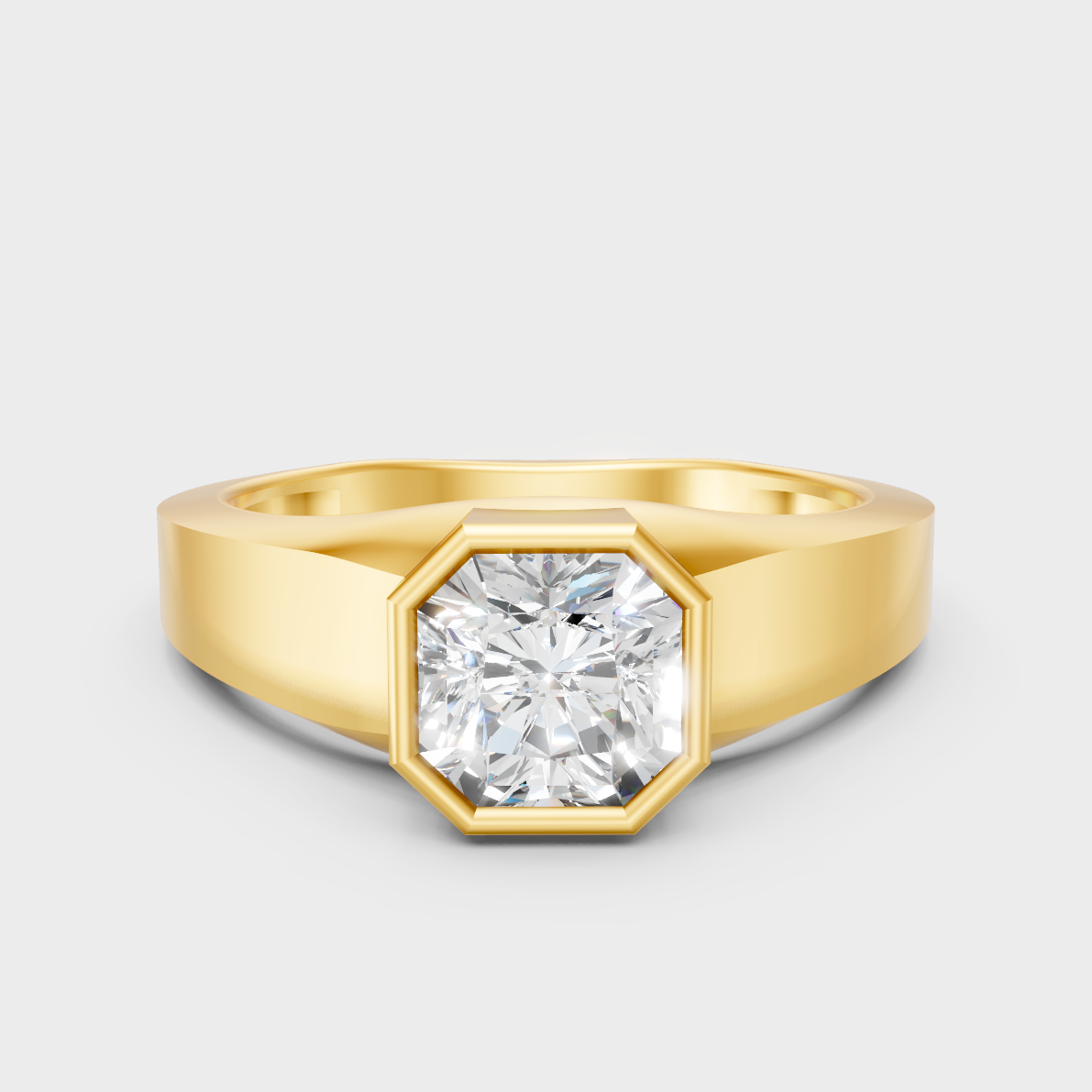 Certified 1-5 Carat Square Radiant-Cut Lab-Grown Diamond Men’s Ring In 18K Yellow Gold