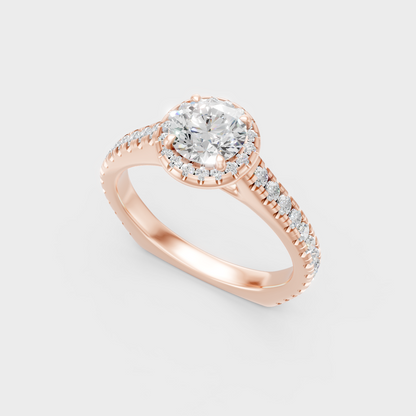  Rose Gold Round-Cut Lab-Grown Diamond Halo Ring For Modern Luxury