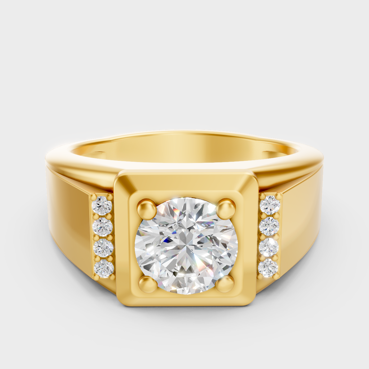 IGI/GLI Certified 1-5 Carat Round-Cut Lab-Grown Diamond Men’s Ring In 18K Yellow Gold