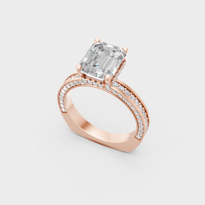 Sleek 14K Rose Gold Engagement Ring Featuring A Certified Emerald Diamond