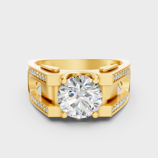 IGI/GLI Certified 1.69 Carat Round-Cut Lab-Grown Diamond Men’s Ring In 18K Yellow Gold