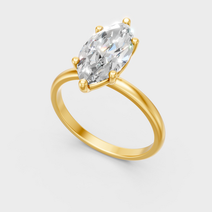 Unique Yellow Gold Solitaire Ring Featuring A Certified Marquise Diamond