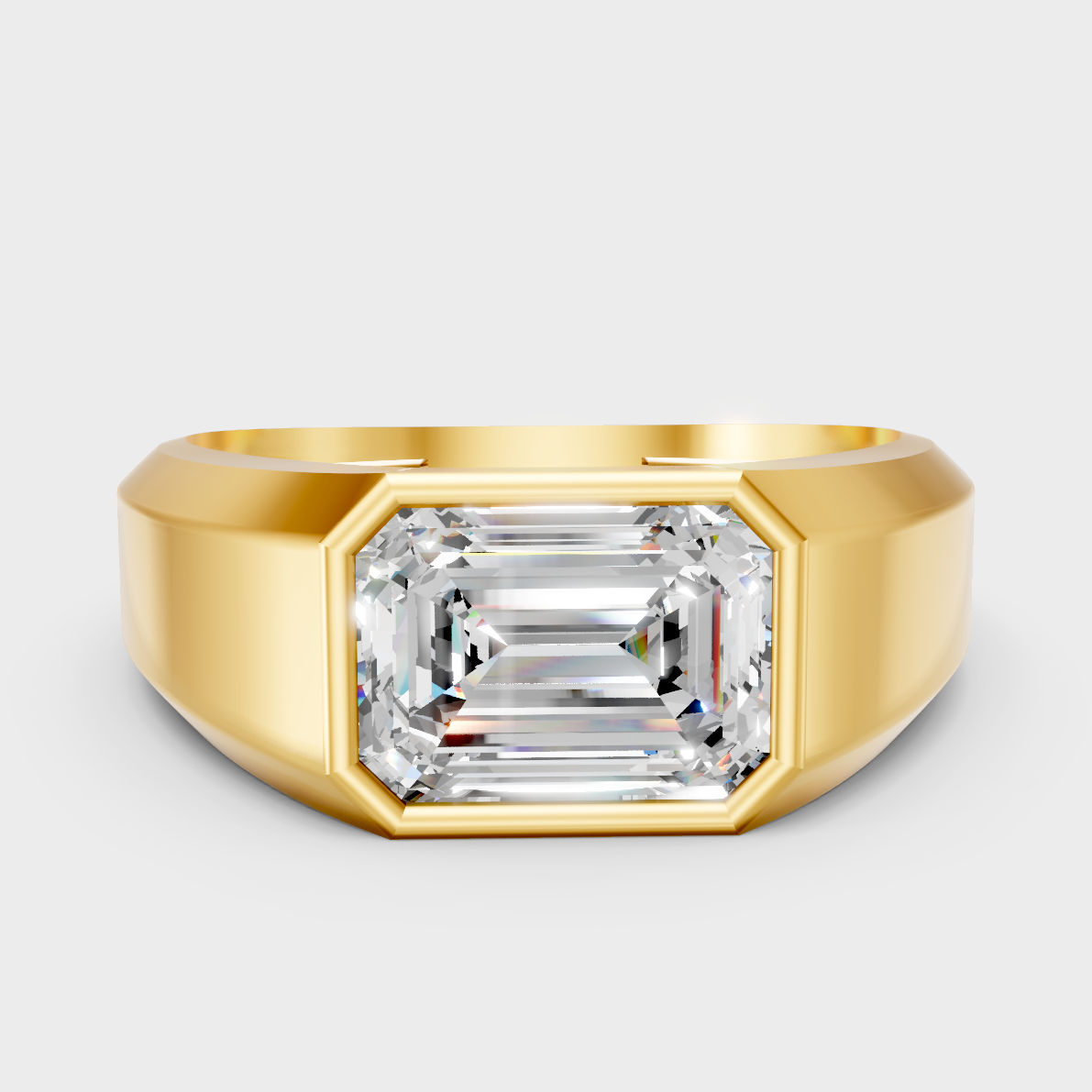 Certified 1-5 Carat Emerald-Cut Lab-Grown Diamond Men’s Ring In 18K Yellow Gold