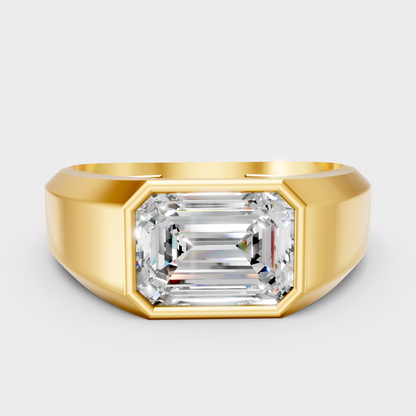 Certified 1-5 Carat Emerald-Cut Lab-Grown Diamond Men’s Ring In 18K Yellow Gold