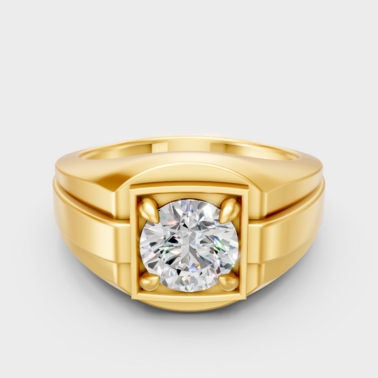 IGI Certified 1-5 Carat Round-Cut Lab-Grown Diamond Men’s Ring In 18K Yellow Gold