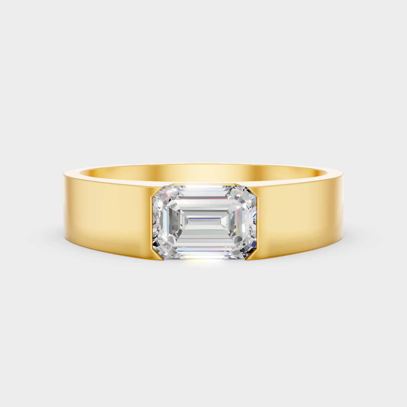 Certified 1-5 Carat Emerald-Cut Lab-Grown Diamond Men’s Ring In 18K Yellow Gold