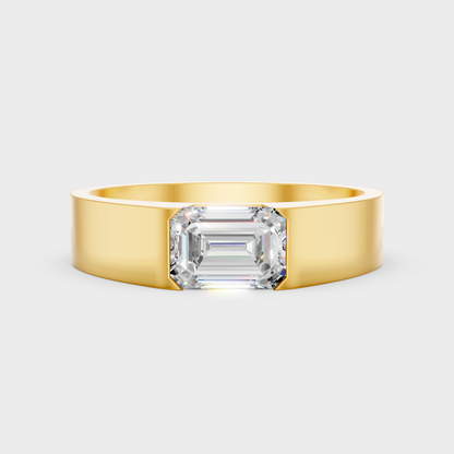 Certified 1-5 Carat Emerald-Cut Lab-Grown Diamond Men’s Ring In 18K Yellow Gold