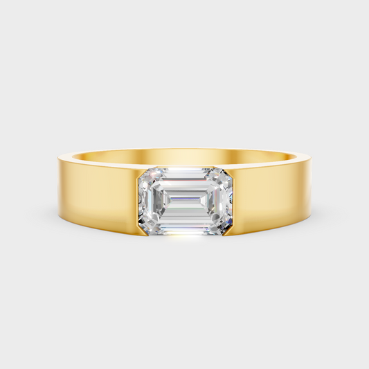 Certified 1-5 Carat Emerald-Cut Lab-Grown Diamond Men’s Ring In 18K Yellow Gold