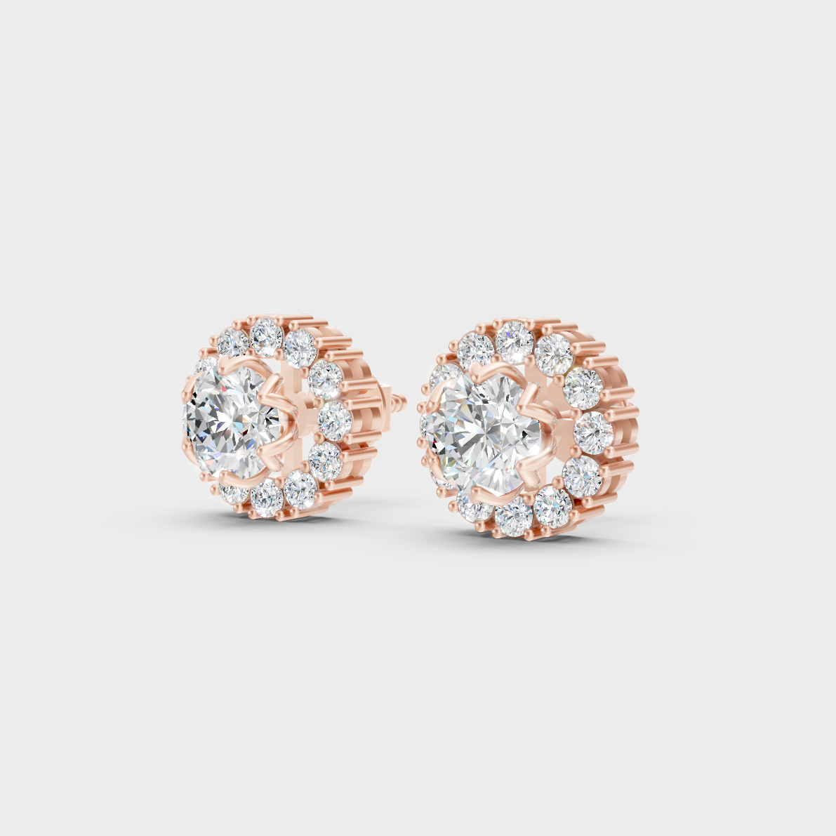  9K Rose Gold Round-Cut Lab-Grown Diamond Halo Earrings With Hallmark Quality 