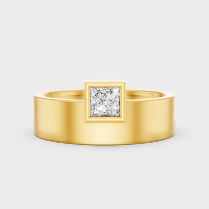 Certified 0.25 Carat Princess-Cut Lab-Grown Diamond Men’s Ring In 18K Yellow Gold