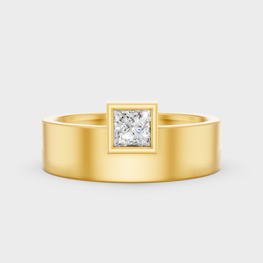 Certified 0.25 Carat Princess-Cut Lab-Grown Diamond Men’s Ring In 18K Yellow Gold