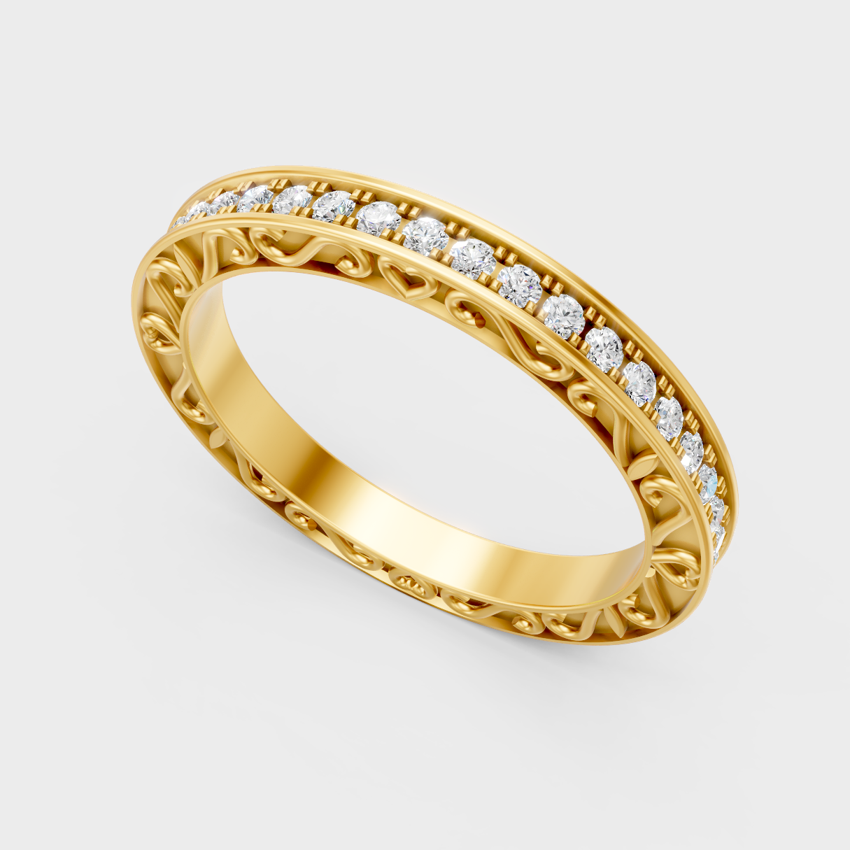 Classic Yellow Gold Diamond Band Featuring Round Lab Diamond
