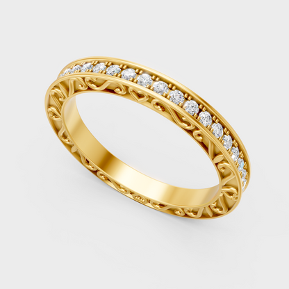 Classic Yellow Gold Diamond Band Featuring Round Lab Diamond