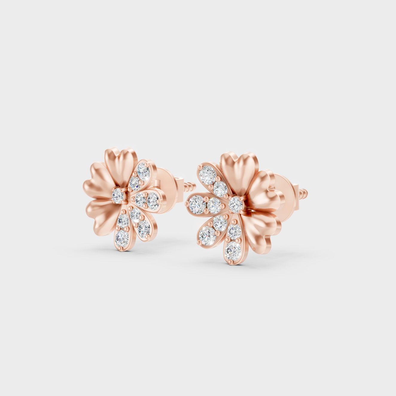  9K Rose Gold Round-Cut Lab-Grown Diamond Earrings With Hallmark Quality 