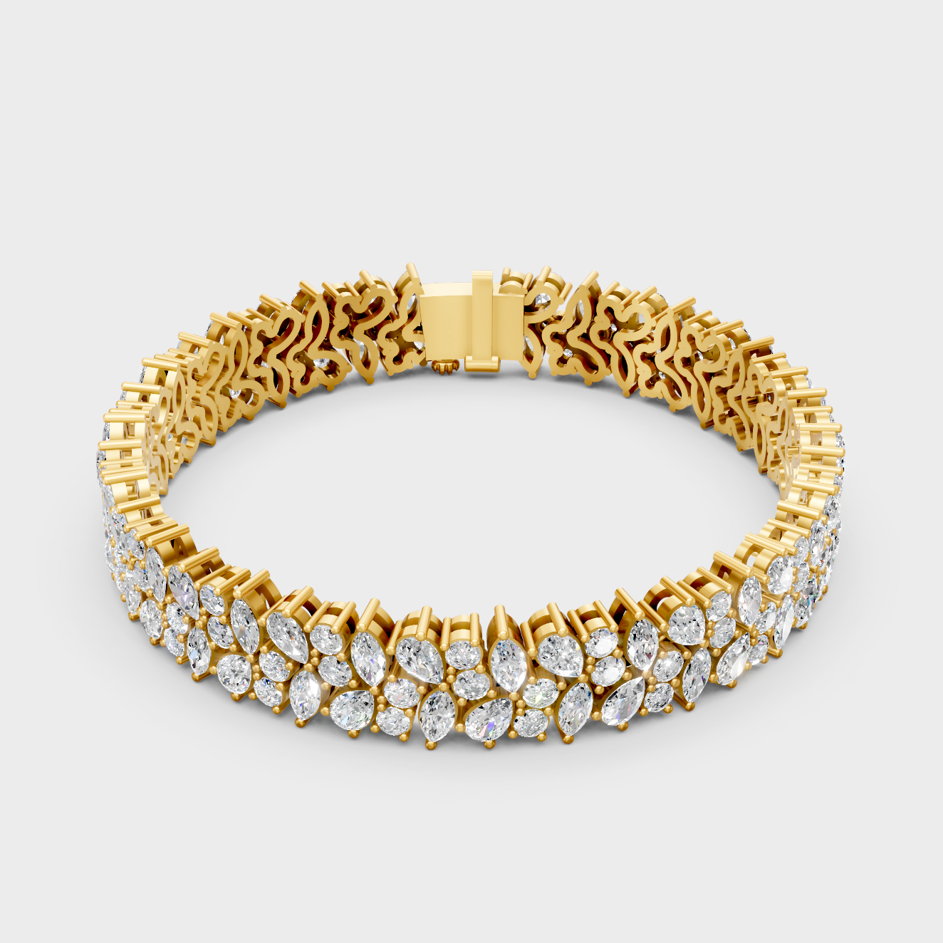 Elegant Lab Diamond Bracelet Multi Shape Yellow Gold
