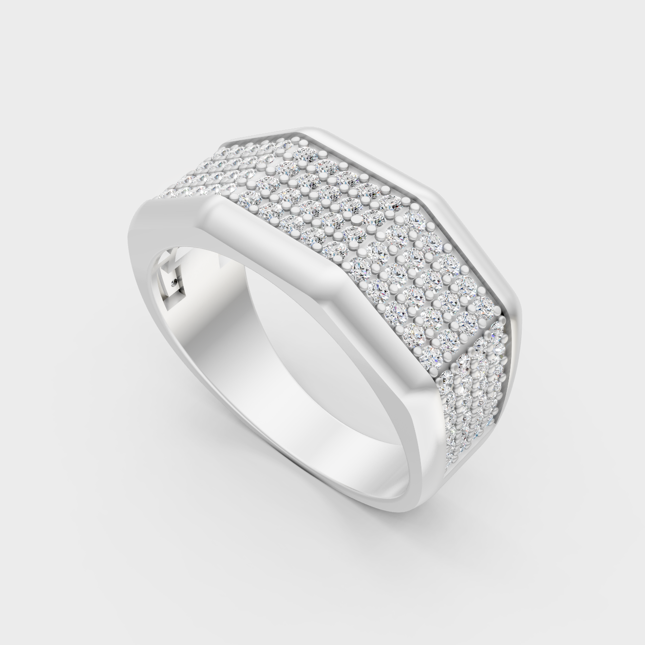 Sleek 18K White Gold Men’s Band Featuring A 1.2Ct Round Lab Diamond