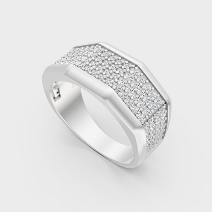 Sleek 18K White Gold Men’s Band Featuring A 1.2Ct Round Lab Diamond
