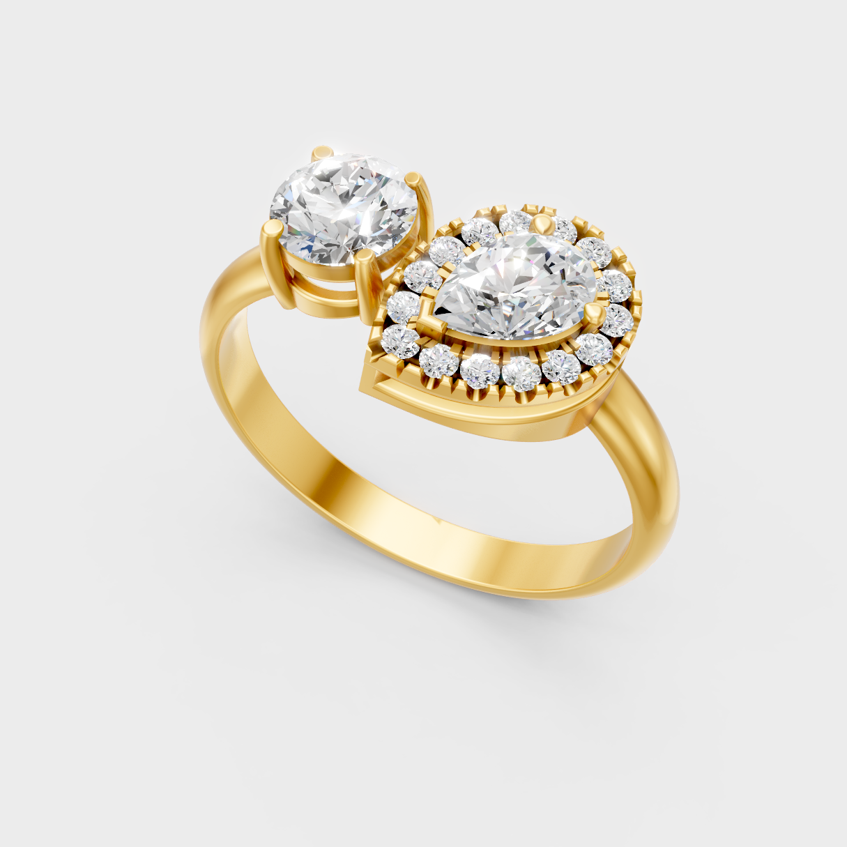 Classic Yellow Gold Engagement Ring Featuring A Pear Diamond With Round Halo