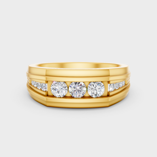 Certified 0.59 Carat Round-Cut Lab-Grown Diamond Men’s Ring In 18K Yellow Gold