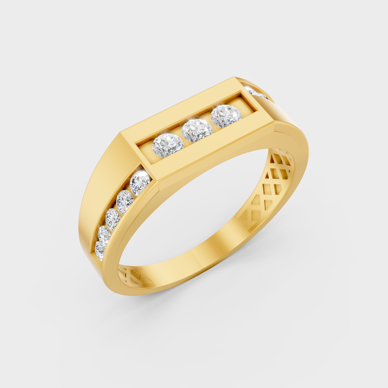Hallmarked 18K Yellow Gold Men’s Ring With 0.55Ct Brilliant Round Lab Diamond