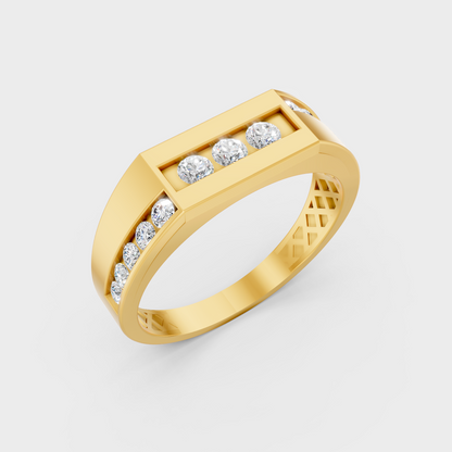 Hallmarked 18K Yellow Gold Men’s Ring With 0.55Ct Brilliant Round Lab Diamond