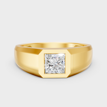 Certified 0.50 Carat Princess-Cut Lab-Grown Diamond Men’s Ring In 18K Yellow Gold