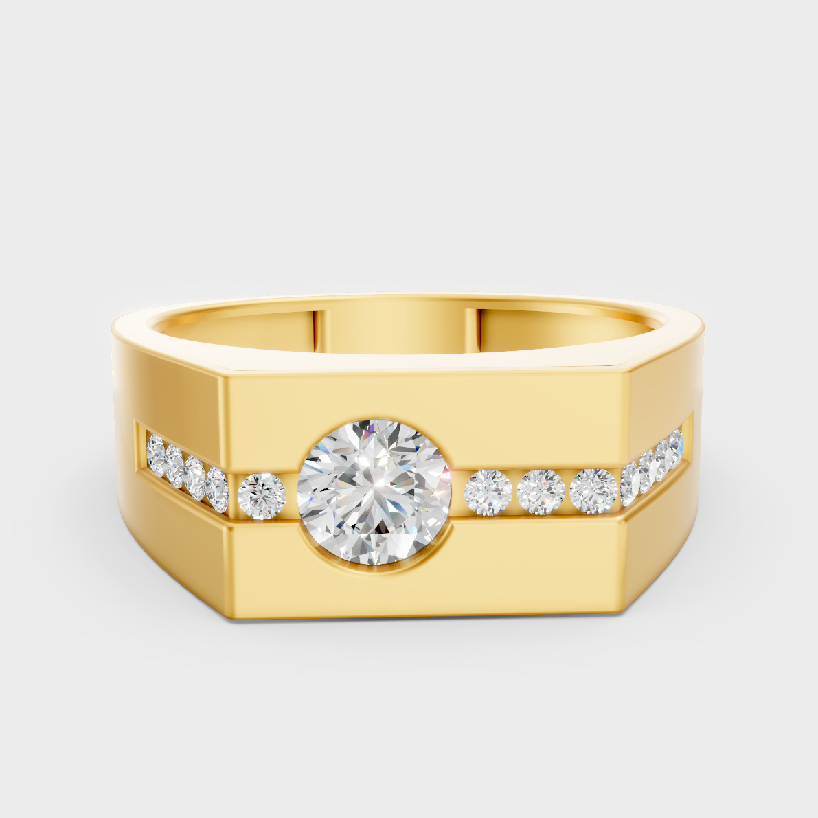 Certified 0.68 Carat Round-Cut Lab-Grown Diamond Men’s Ring In 18K Yellow Gold