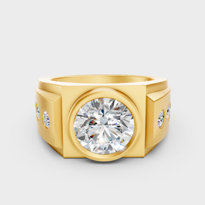 Certified 1-5 Carat Round-Cut Lab-Grown Diamond Men’s Ring In 18K Yellow Gold