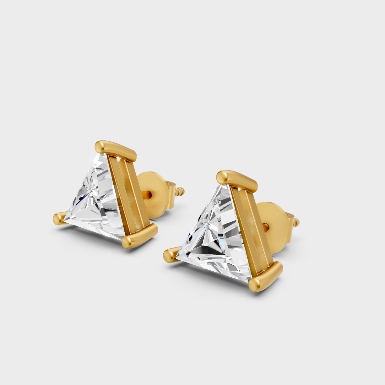 Luxury 0.65 Ct Each Triangle Diamond Earrings Yellow Gold