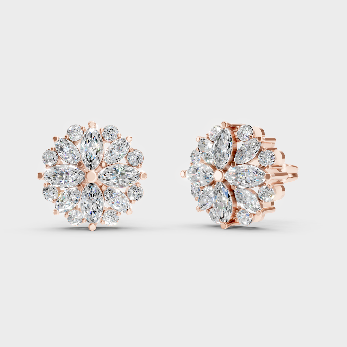 Modern 18K Rose Gold Stud Earrings With 1.64 Ct TW Round And Marquise Lab-Grown Diamonds
