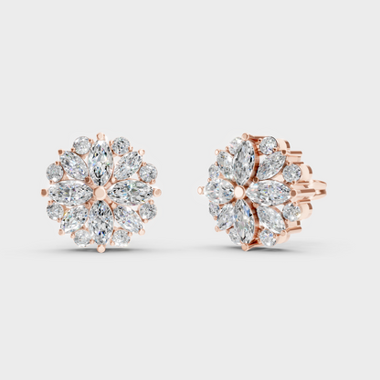 Modern 18K Rose Gold Stud Earrings With 1.64 Ct TW Round And Marquise Lab-Grown Diamonds