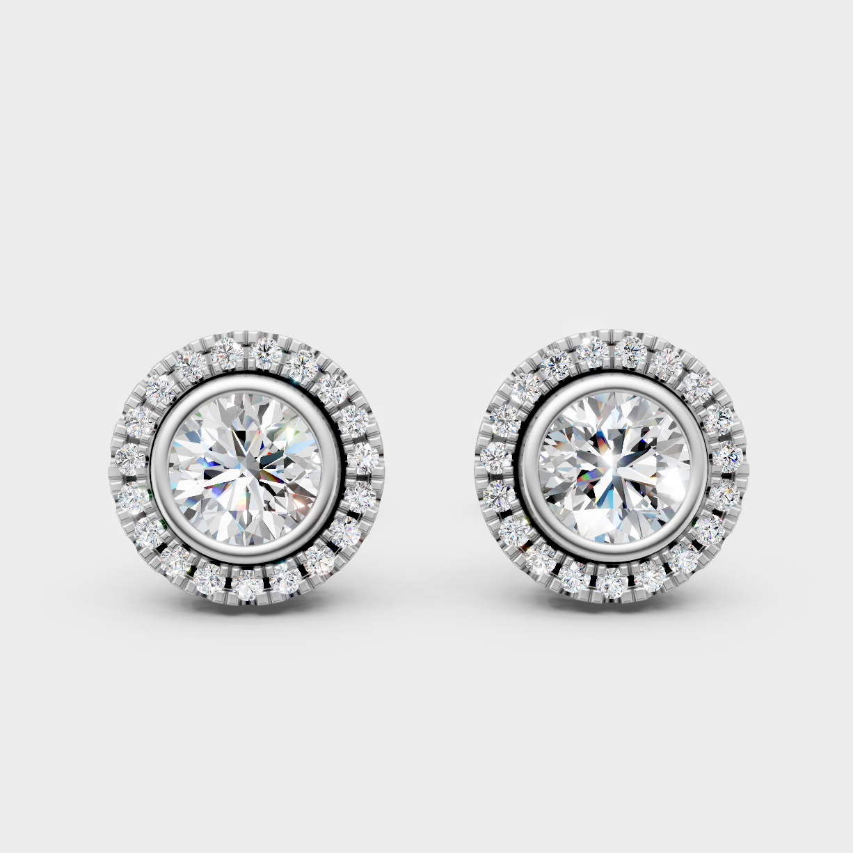 0.595 Carat Each Lab-Grown Round Halo Diamond Stud Earrings In White Gold