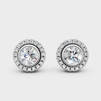 0.595 Carat Each Lab-Grown Round Halo Diamond Stud Earrings In White Gold