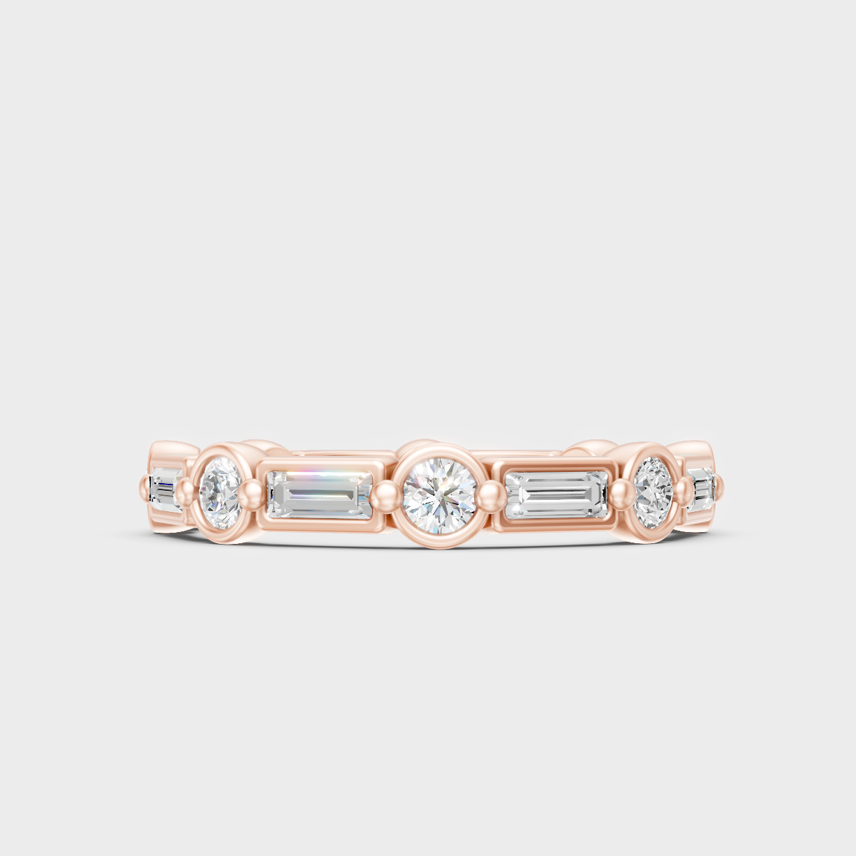 Modern 18K Rose Gold Eternity Band With 0.87Ct Round And Baguette Lab-Grown Diamonds