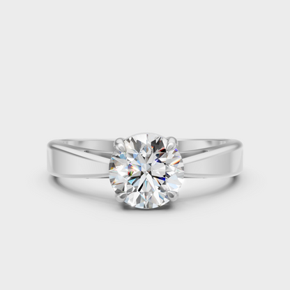 1 Carat Round Cut Lab Grown Diamond Ring In 14K White Gold Classic Setting