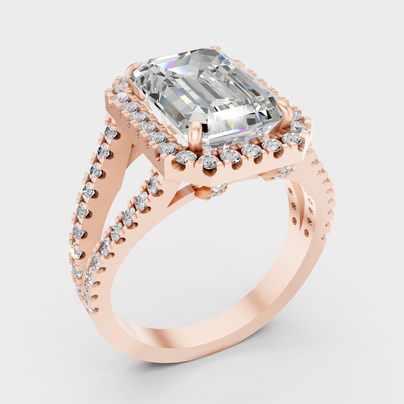 Ethical Lab Grown Emerald Halo Ring In Rose Gold