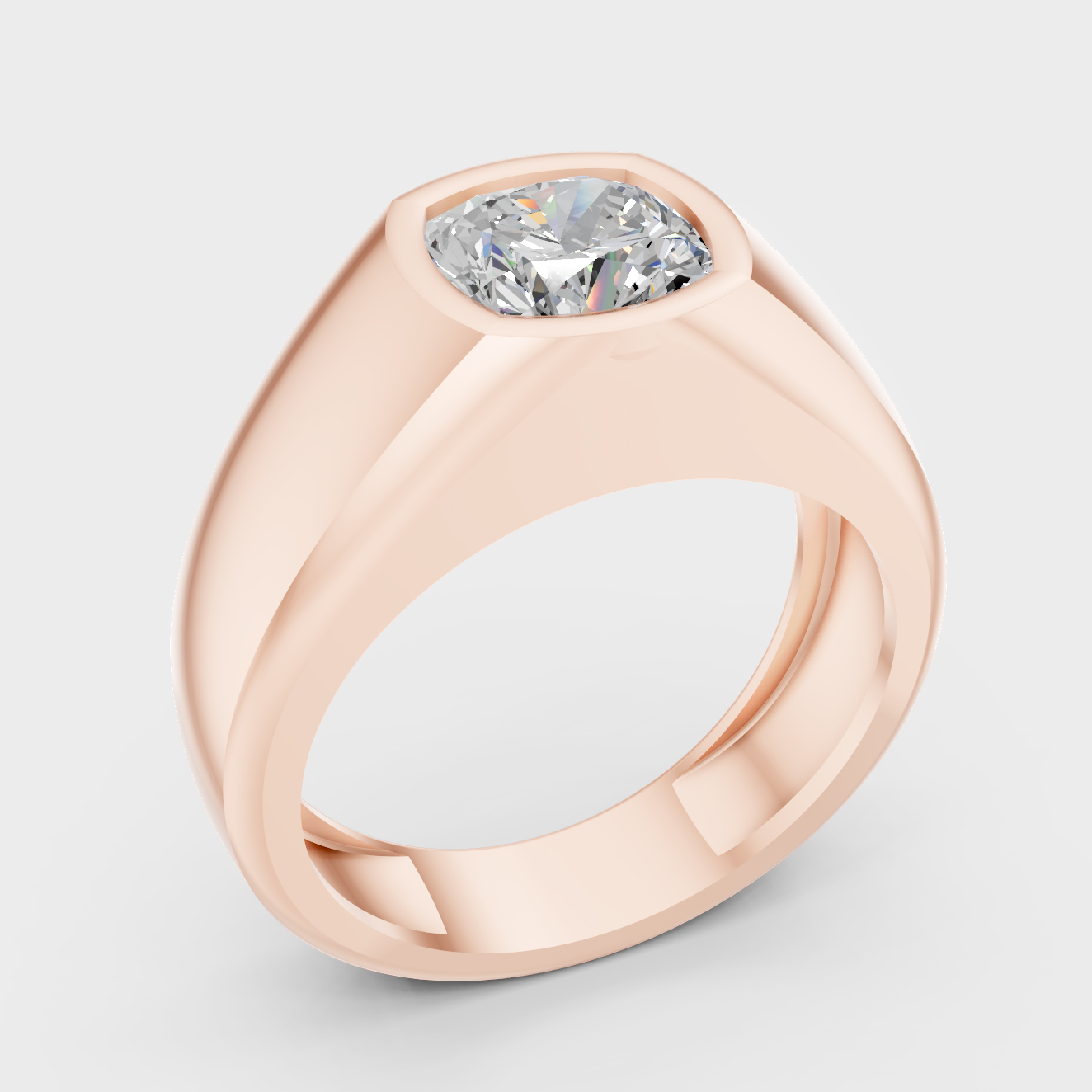 Ethical Lab Grown Mens Cushion Ring In Rose Gold