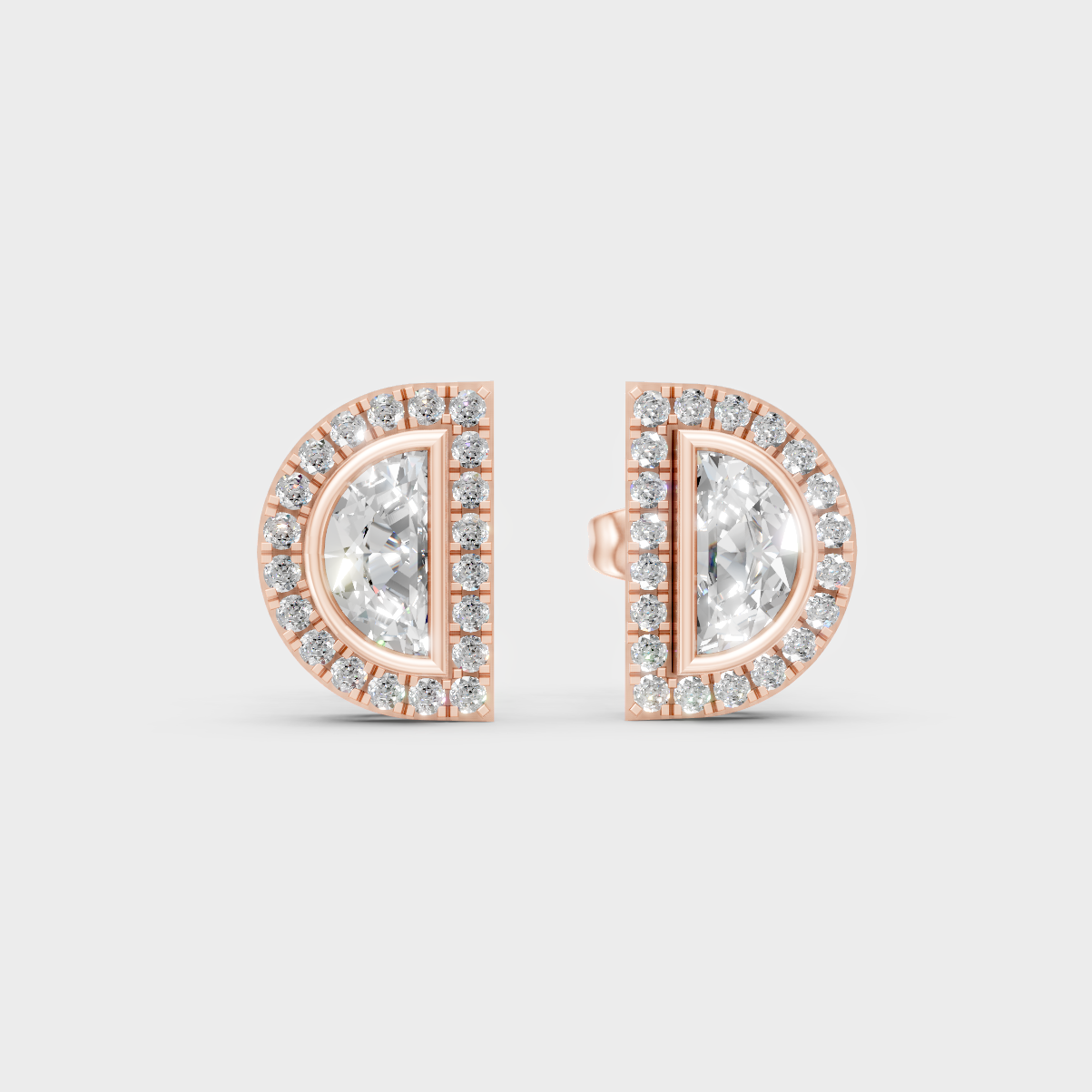High-Polish Rose Gold 0.64 Carat Total Weight Half Moon Lab Diamond Studs For Bold Sparkle