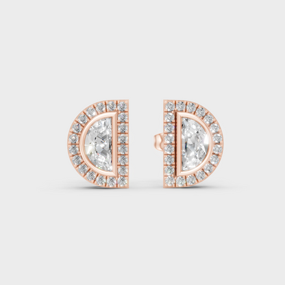 High-Polish Rose Gold 0.64 Carat Total Weight Half Moon Lab Diamond Studs For Bold Sparkle