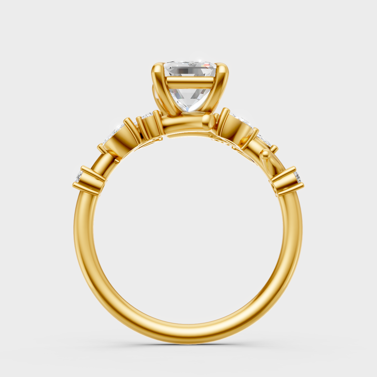 Hallmarked 18K Yellow Gold Ring With Emerald And Marquise Diamond Detail