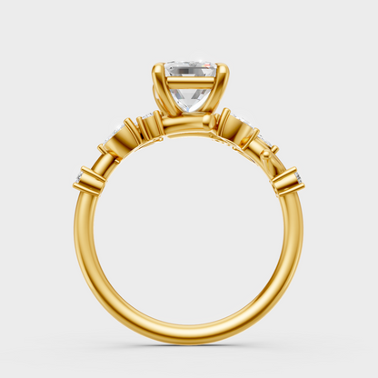 Hallmarked 18K Yellow Gold Ring With Emerald And Marquise Diamond Detail