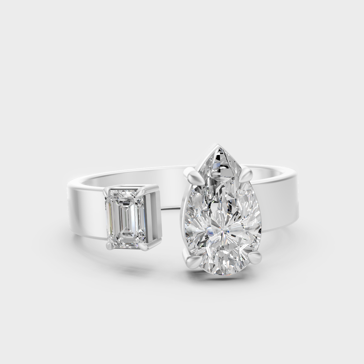 White Gold Emerald Pear Diamond Ring Certified Fine Jewelry