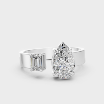 White Gold Emerald Pear Diamond Ring Certified Fine Jewelry