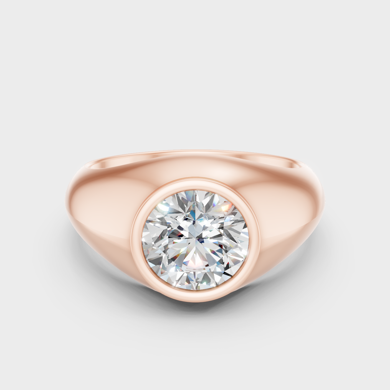 Modern 18K Rose Gold Men’s Ring With Round Lab-Grown Diamond