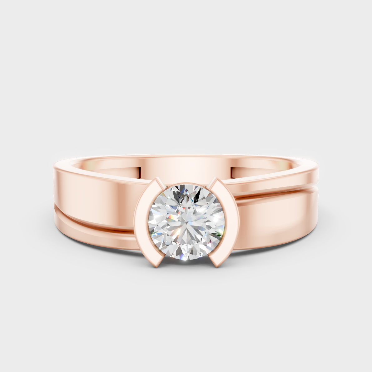 Modern 18K Rose Gold Men’s Ring With 0.50Ct Round Lab-Grown Diamond