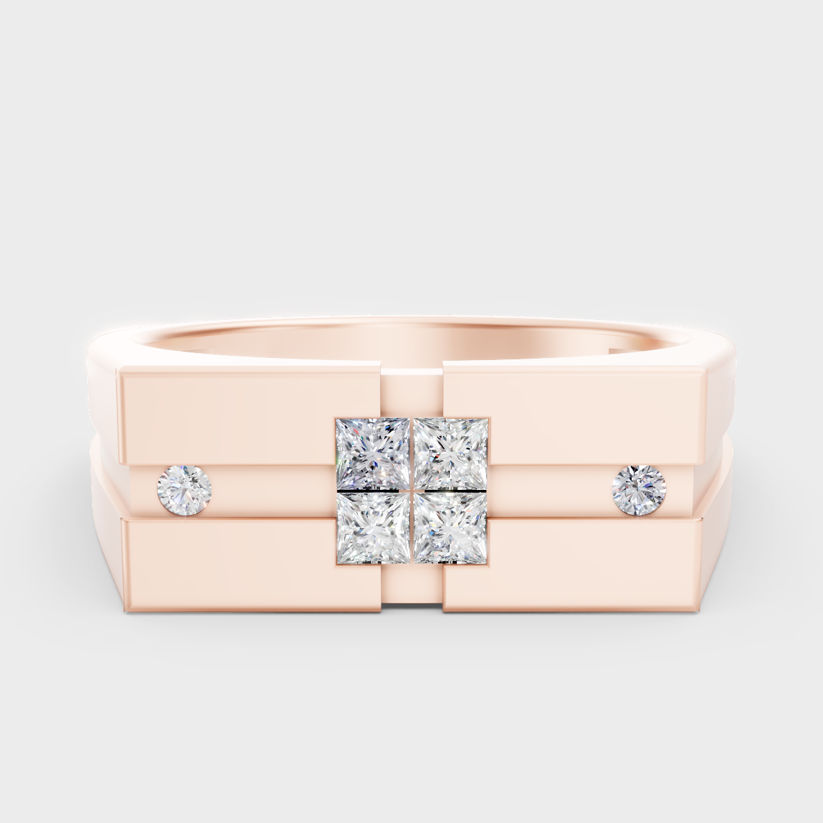Modern 18K Rose Gold Men’s Ring With 0.22Ct Round And Princess Lab-Grown Diamonds