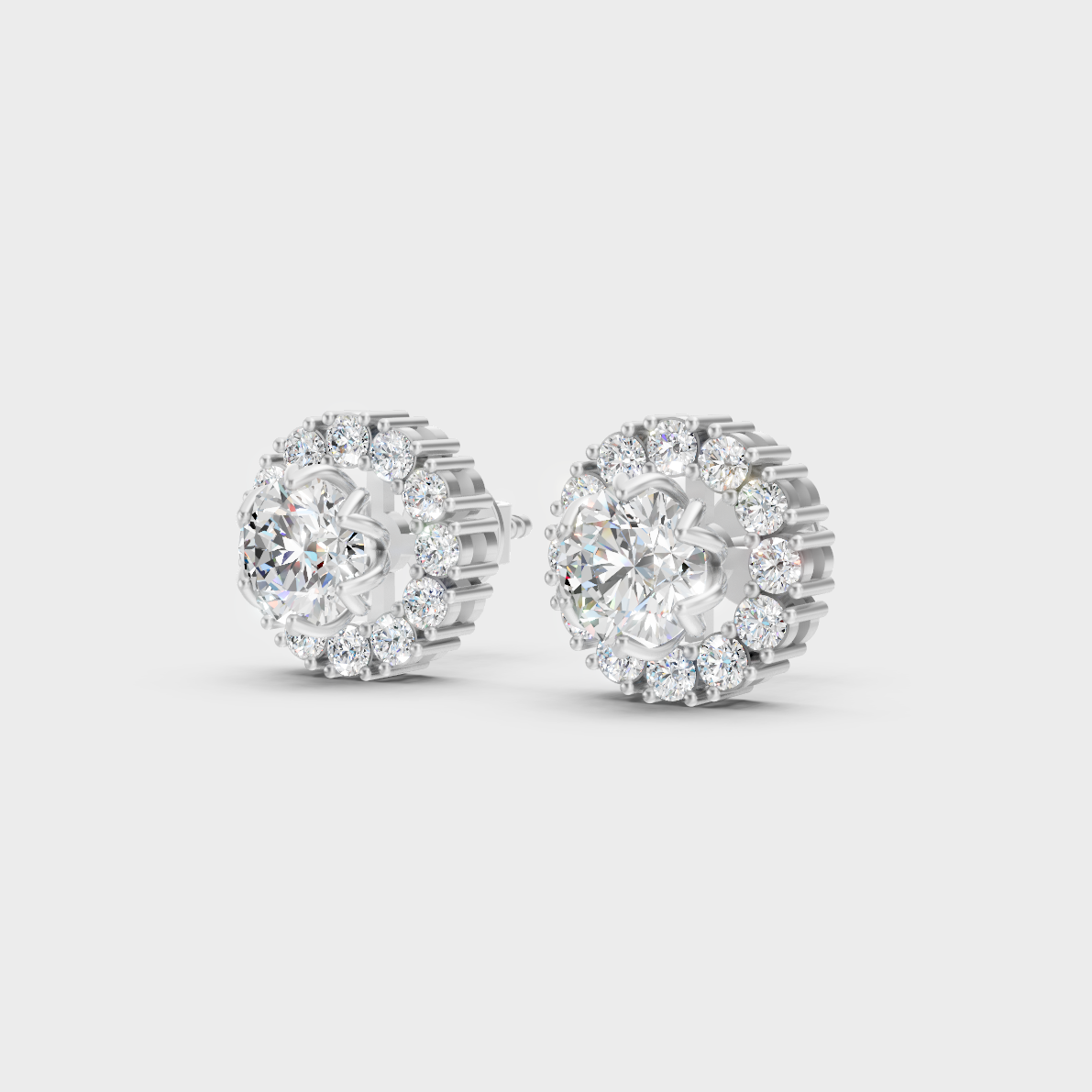 9K White Gold Round-Shaped Lab-Grown Diamond Halo Studs With Clean Minimalist Design