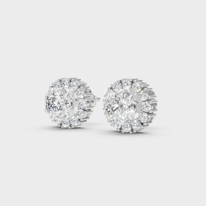 9K White Gold Round-Shaped Lab-Grown Diamond Halo Studs With Clean Minimalist Design