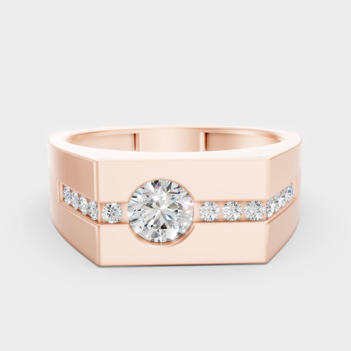 Modern 18K Rose Gold Men’s Ring With 0.68Ct Round Lab-Grown Diamond