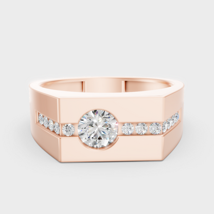 Modern 18K Rose Gold Men’s Ring With 0.68Ct Round Lab-Grown Diamond